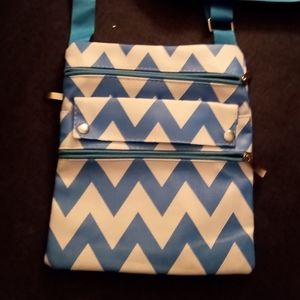 Blue and White Zippered crossbody bag